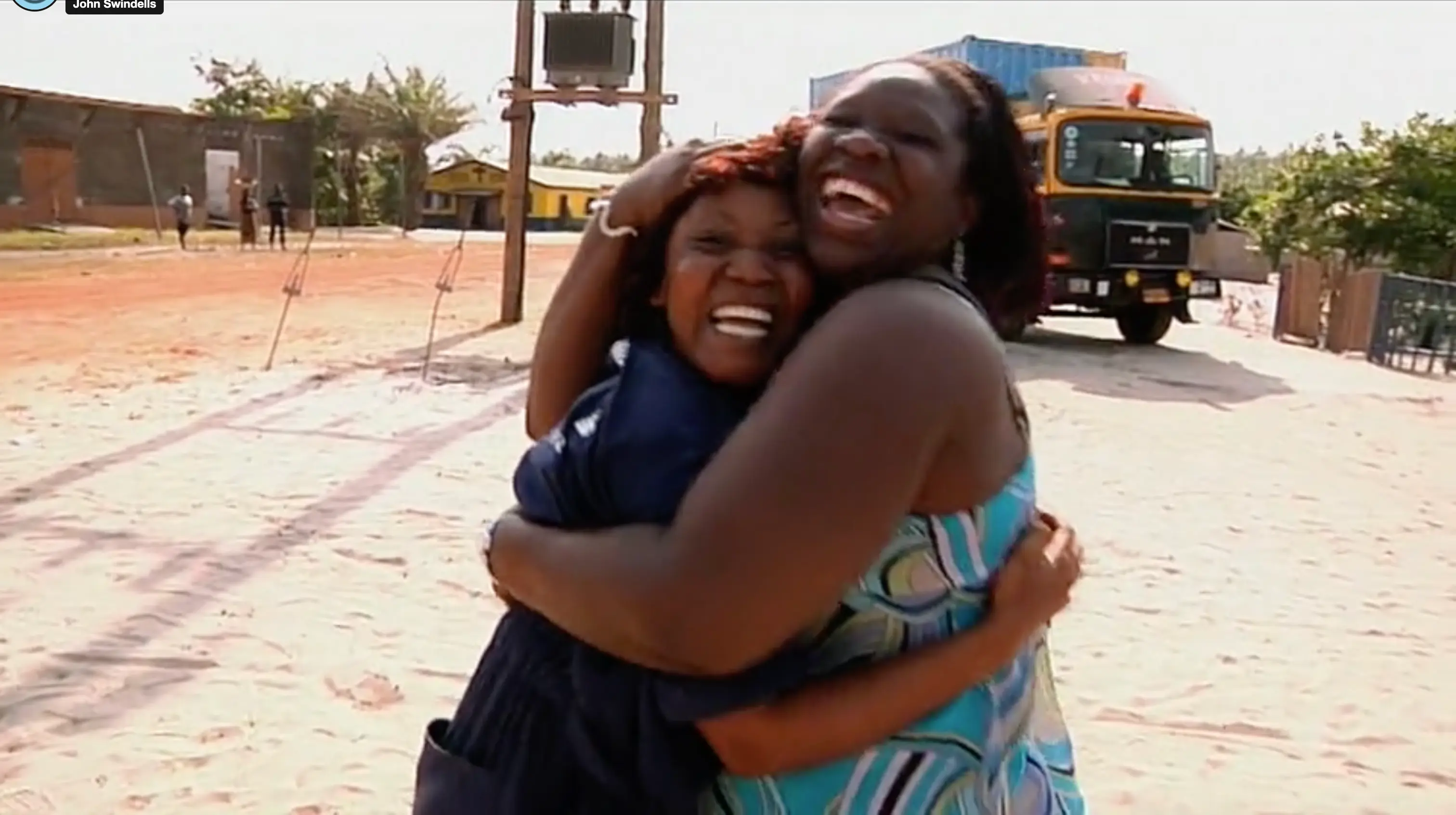 Joyful family embrace