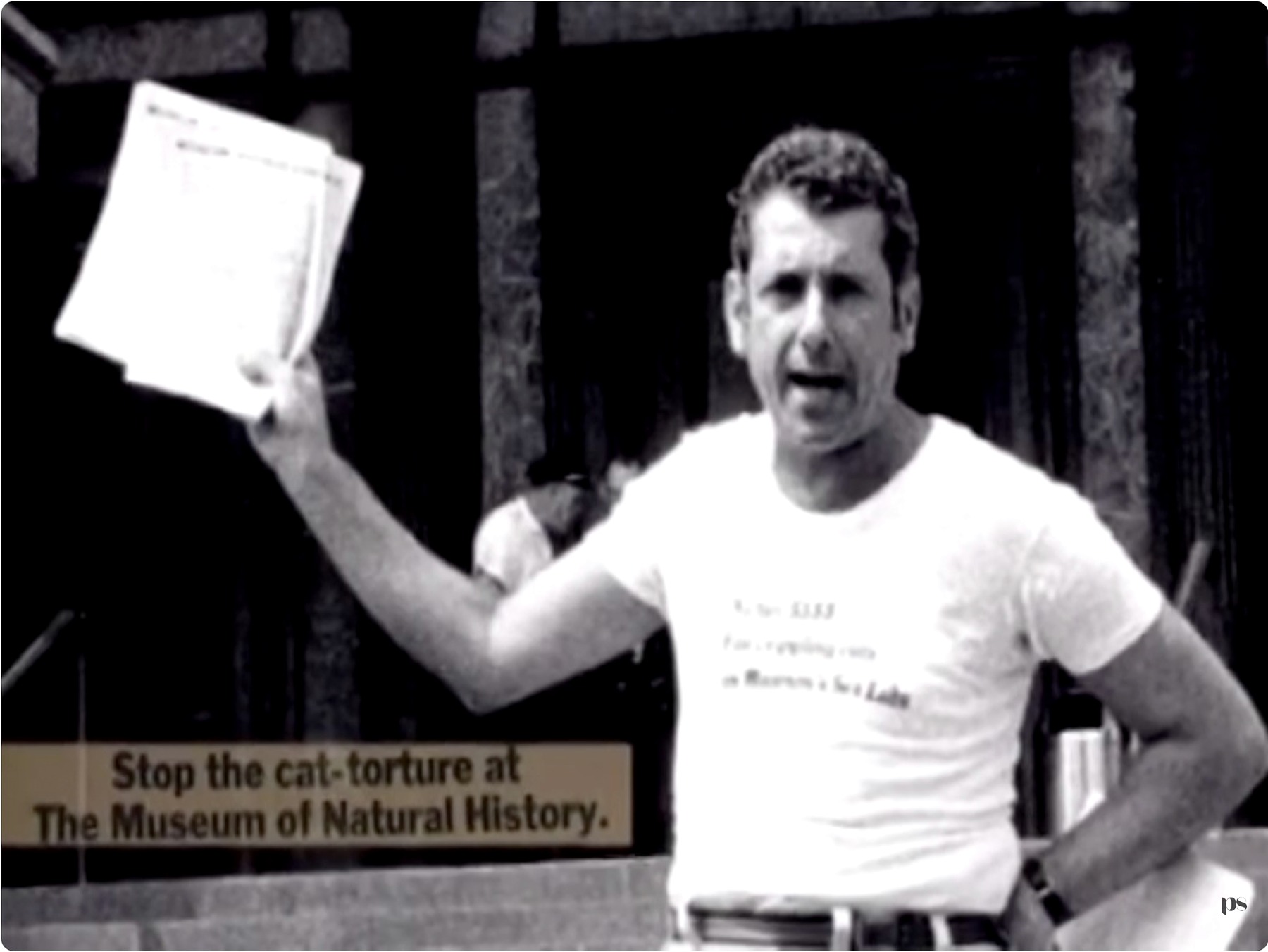 A younger Henry Spira campaigning against animal experimentation